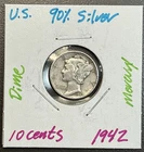 1942 - 10C Mercury Dime / 90% Silver Coin.