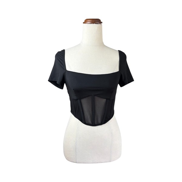 Ava & Ever Womens Crop Black Mesh Corset Top Size 12 Whimsigoth Dark Coquette