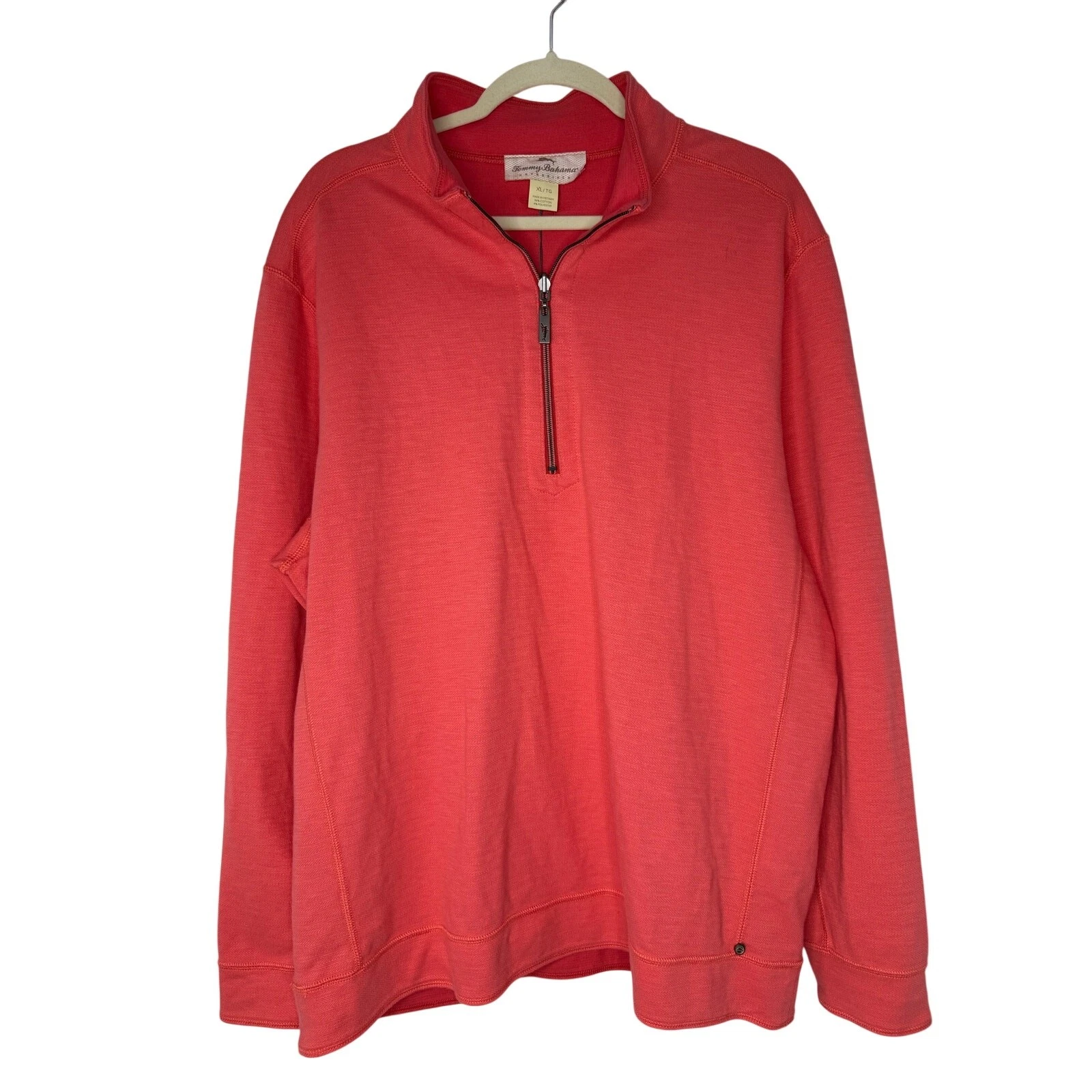 NEW Tommy Bahama Reversible Half Zip Pullover Dubarry Coral XL Cotton Blend