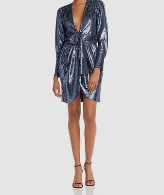 $640 Cinq A Sept Women's Blue V-Neck Sequin Embellished Skylar Mini Dress Size 2