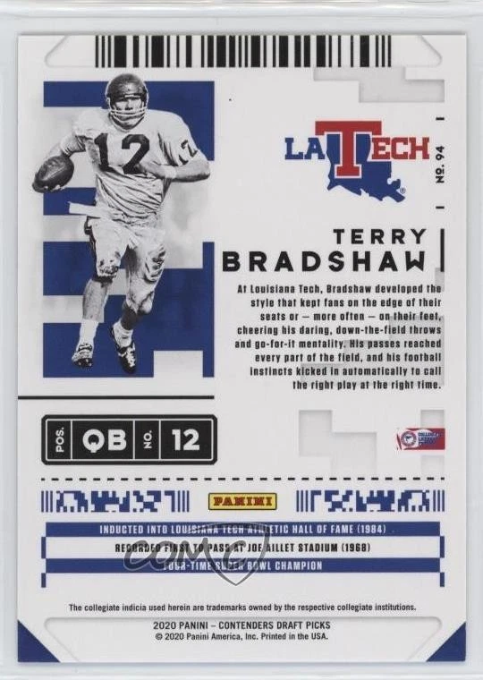 2020 Panini Contenders Draft Picks Building Blocks Ticket /10 Terry Bradshaw HOF - Image 2 of 2