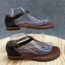 BOGS Sandal Womens 8.5 Black Brown Memphis T Strap Thong Slip On Casual Leather