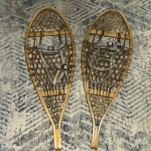 Vintage Northwoods SNOWSHOES Wood and Leather Made in Canada 36"x13"
