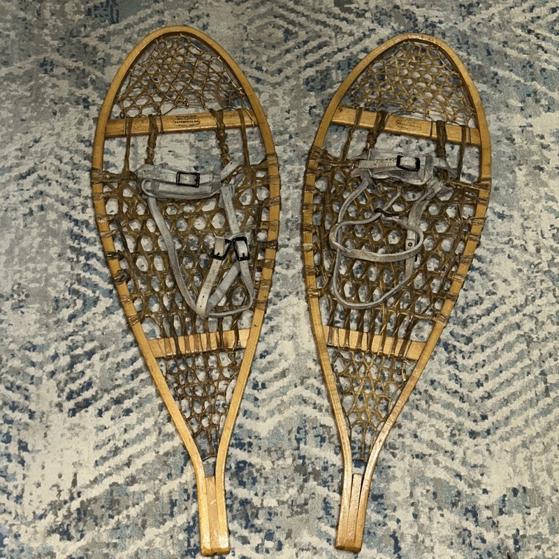 Vintage Northwoods SNOWSHOES Wood and Leather Made in Canada 36"x13"