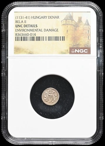 HUNGARY. Bela II, 1131-1141. Silver Denar, Portrait type, NGC MS UNC Details