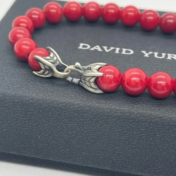 Pulsera David Yurman 8 mm Coral ROJO 8,5" Largo Foto 4 de 4