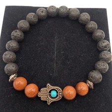 Boho Black & Orange Beaded Metal Hand Stretchy Bracelet New!