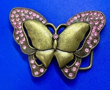 Butterfly Shaped Openwork with Pink Rhinestone Jeweled Bling Hippy Belt Buckle