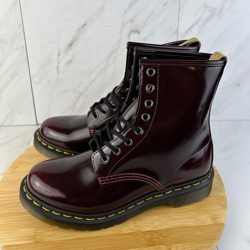 Dr. Doc Martens 1460 Vegan Womens Size 8 Cherry Red Leather Combat Boots Shoes - Picture 4 of 8