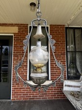 RARE 1880 Bradley & Hubbard Cast Iron Hanging Oil Lamp Fixture 4 in Shade Holder