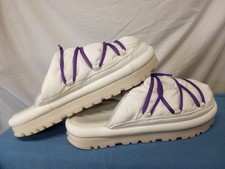 UGG Spaceslider tech Platform Slippers White Quilted Upper Purple Laces EUC