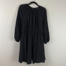J. Crew Palermo Smocked-Waist Mini Dress Size Large Linen Solid Black