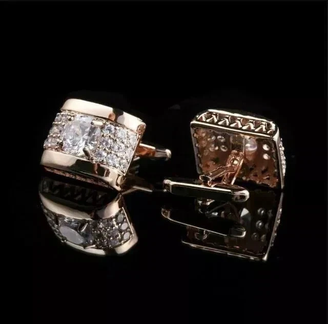 Мужские запонки круглой огранки с лабораторно созданными бриллиантами покрытие розовым золотом 14 карат 3 карата - Изображение 2 из 4