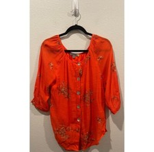 FIGUEROA AND FLOWER Floral Embroidered Round Neck 3/4 Sleeve Blouse Size M