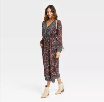 Knox Rose Women Long Sleeve Button Maxi Dress Multi Navy Blue
