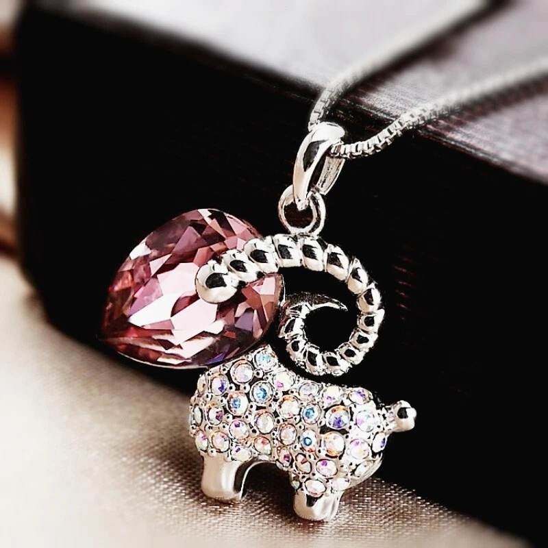 18K White Gold Filled Made With Swarovski Crystal Colorful Purple Sheep Necklace Foto 4 de 4