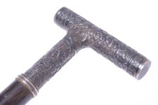 ANTIQUE ASIAN, CHINESE CANE WALKING STICK SILVER HANDLE WOOD SHAFT 91CM 35.8