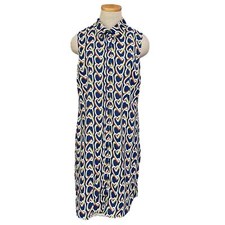 CAbi Midi Amour Shirt Dress Women's S Small Blue Collar Buttons Heart Chain