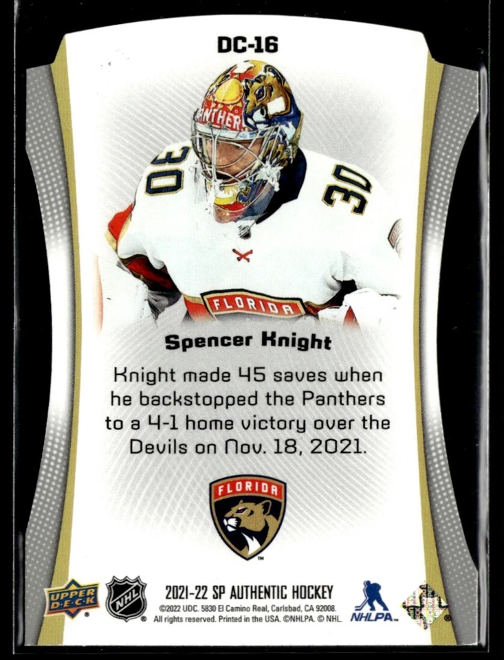 2021-22 Sp Authentic die cut Spencer Knight #DC-16 - Image 2 of 2