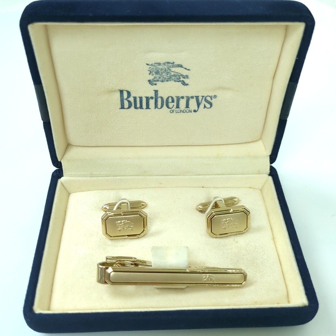 Burberry Tie Pin Tie Clip and Cufflinks Set Gold Color Used from 