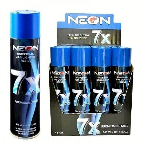 12 Can Neon 7X Refined Butane Lighter Gas Fuel Refill 300 mL 10.14 oZ Canister. Available Now for 49.95