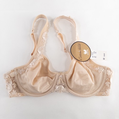 Wacoal Bra 34C Beige Style 85523 Underwire Plus Cotton Suede Floral Lace Trim