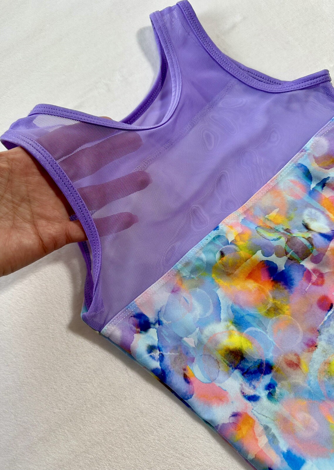 PLUM PracticeWear LEOTARD Gymnastics Dance WATERCOLOR MERMAID Purple GK Mesh AXS