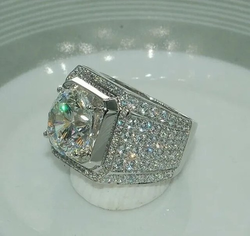 Anillo de boda moissanita redondo certificado de 3 quilates para hombre enchapado en oro blanco 14 K en plata - Imagen 7 de 7