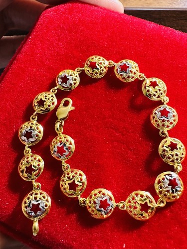 22K 916 Dubai Gold Women’s 7.5” long Unique Round Star Bracelet 9.2g M/L - Picture 8 of 24
