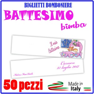 Bigliettini Per Bomboniere Battesimo Stampa Omaggio Biglietti Confetti Bimba Ebay