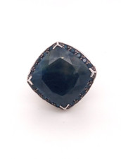 Black Sapphire/ Blue Sapphire 925 Silver Ring, 39.25 CTW