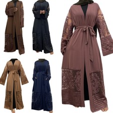 Dubai Women Muslim Maxi Dress Kaftan Open Cardigan Kimono Party Dresses Gown New