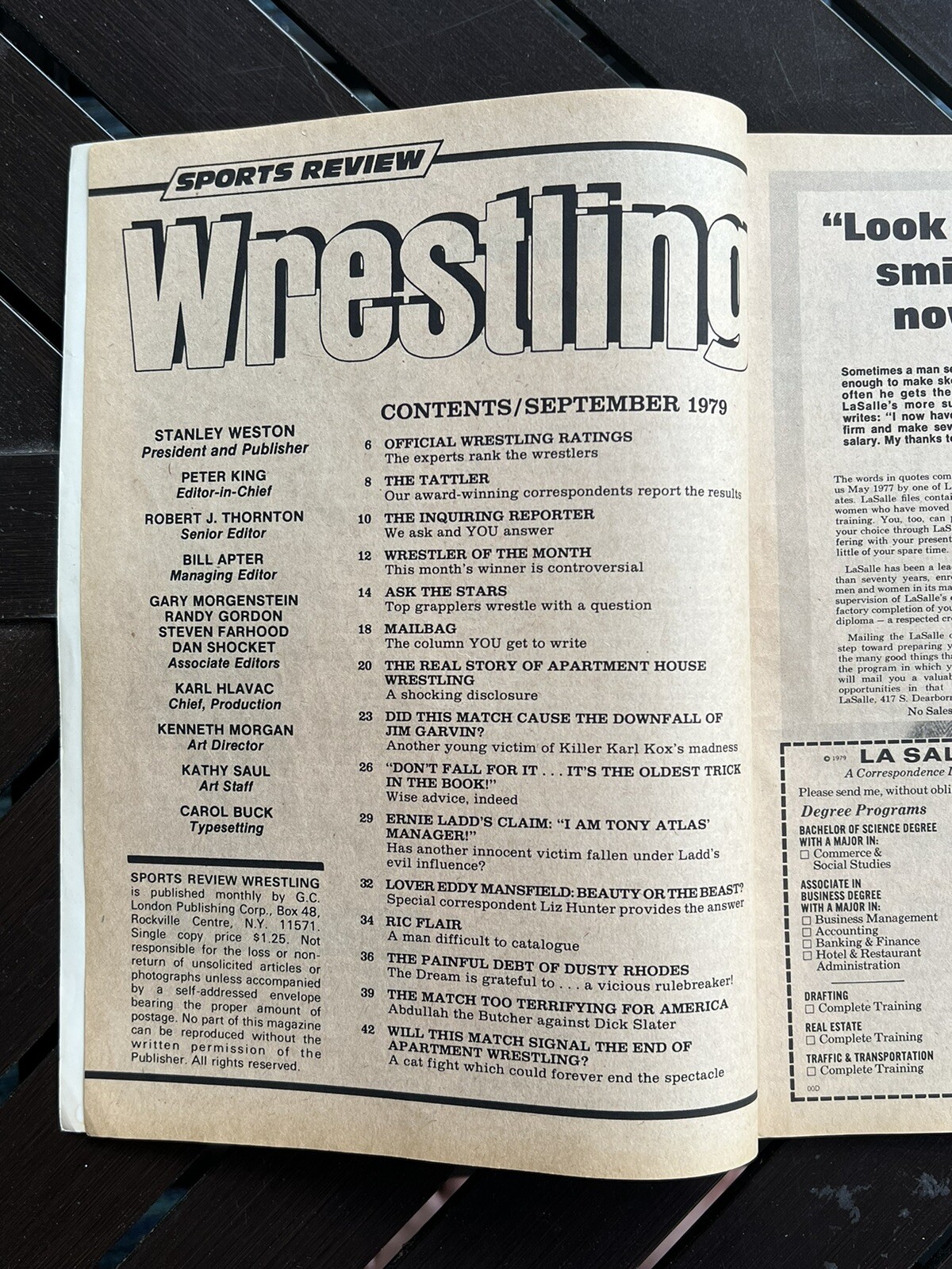 SPORTS REVIEW WRESTLING Magazine Sept 1979 Apt House Wrestling