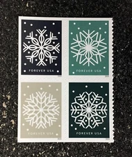 2024USA #5948-5951a Forever Winter Whimsy - Block of 4 From Booklet snowflakes
