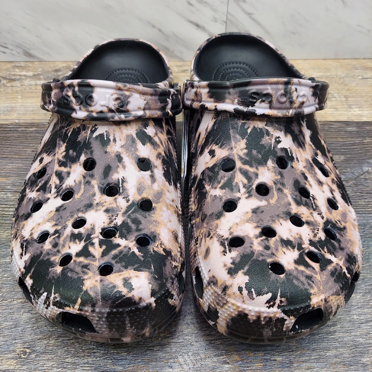 Crocs Classic Bleach Dye Clog Slide On Camo Black 207326 001 Men s