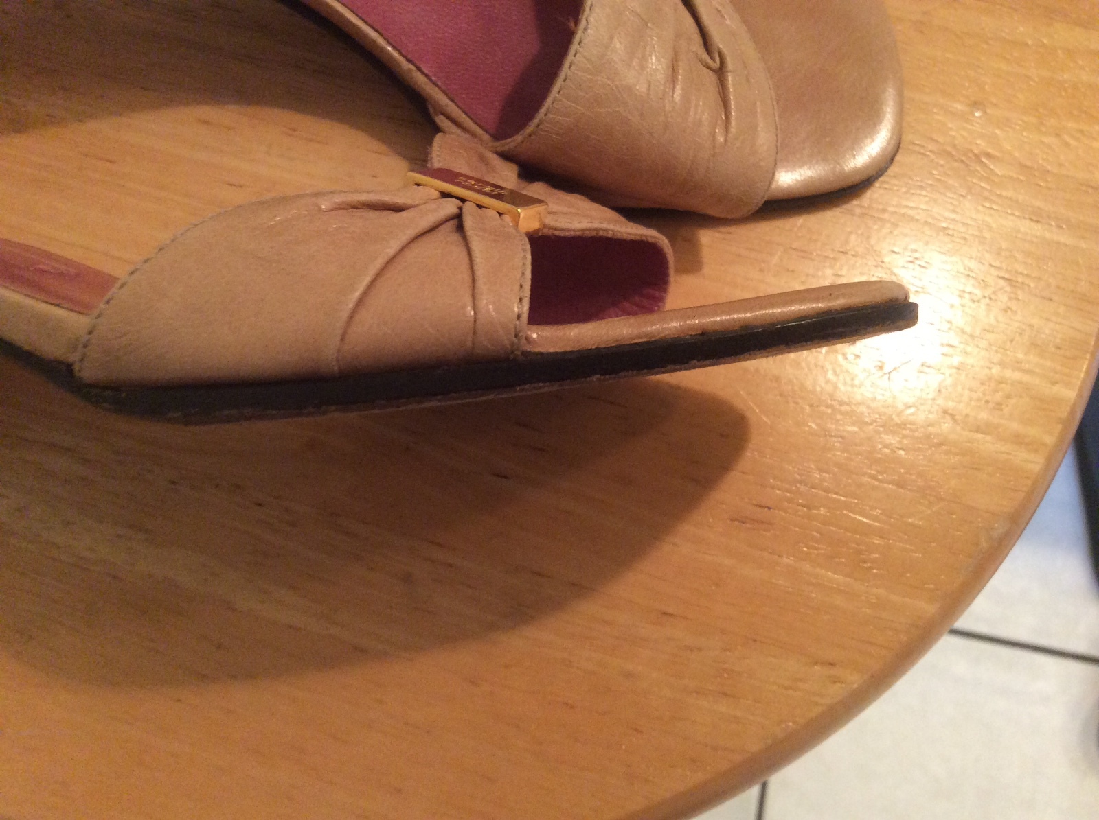 PANTOFOLA D’ORO Sandali in pelle tacco gattino slip on marrone chiaro taglia 35 5