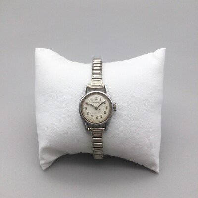 Vtg Women Benrus Hand Wind Analog 20mm Round Watch (H541) Vintage Benrus Watch Women 20mm Silver Tone Stretch Band  main image 2