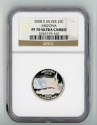 2008-S Silver Proof Arizona 25C NGC PF70 UCAM State Quarter Ultra Cameo