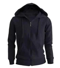 Black Hoodie Full Zip up Cotton Plain Hooded Fleece Warm Women Girls Sweatshirt
