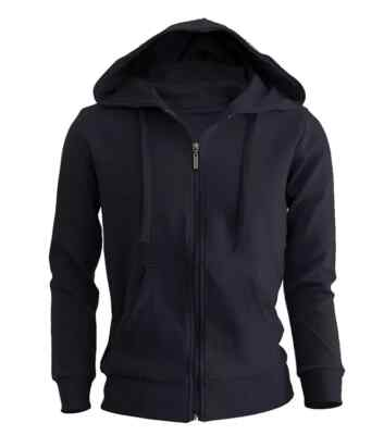 #ad Black Hoodie Full Zip up Cotton Plain Hooded Fleece Warm Women Girls Sweatshirt $15.99