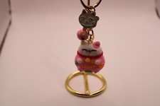 Lucky Cat Keychain Neko Pendant Key Ring With Bell Pink Shirt