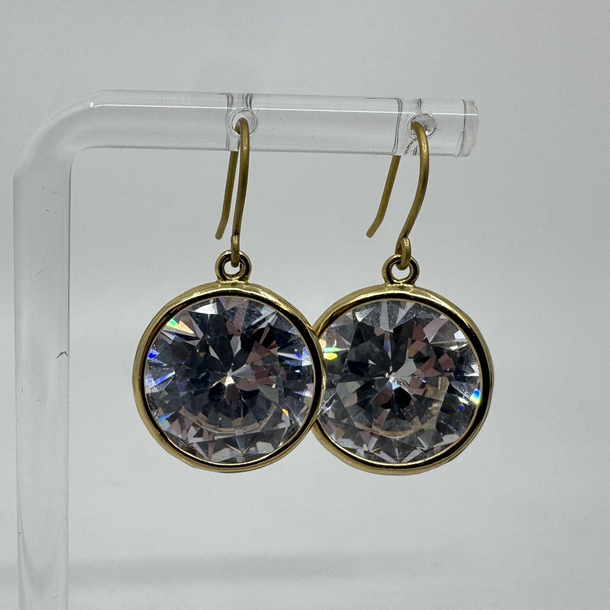 Large Round Clear Crystal Drop Hook Dangle Earrin… - image 3