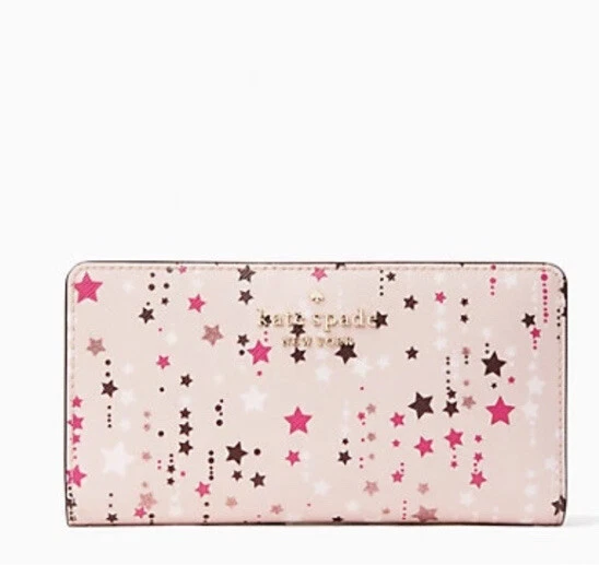 Kate Spade Staci Twinkle Stars Printed Large Slim Bifold Wallet in Pink PICK A B