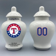 Ceramic Mini Urn for Texas Rangers Baseball Theme, Custom Text  Number