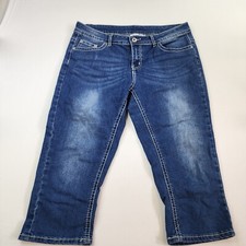 cg cg Capri Denim Jeans Blue 10 Cotton Stretch Bling Flap Pocket Summer Causal