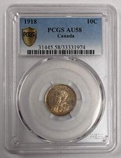 1918 Canada 10c PCGS AU 58