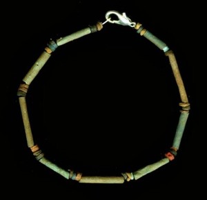 BC600 Ancient Egypt Turquoise Color Faience Ceramic Proto-Glass Bracelet Silver