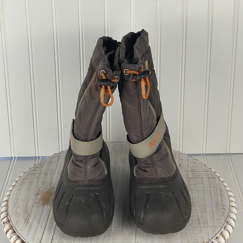 Sorel Flurry Snow Boots Boys Brown Orange Removable Felt Liner Adjustable Size 5 - Picture 4 of 9