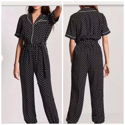 Black White Polka Dot Short Sleeve Jumpsuit One Piece Parachute Pant Xs New Ebay