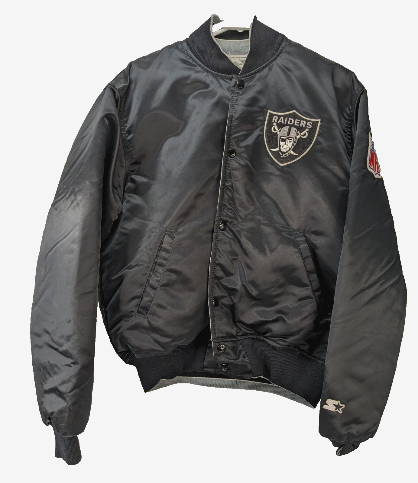 Vintage STARTER Oakland Las Vegas Raiders Silver Black Reversible Jacket Large image 2